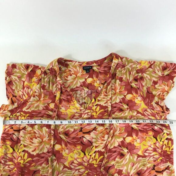 Torrid Rayon Crepe Tie Flutter Sleeve Peasant Top Women's Plus Size 1/1X Floral - Picture 6 of 11
